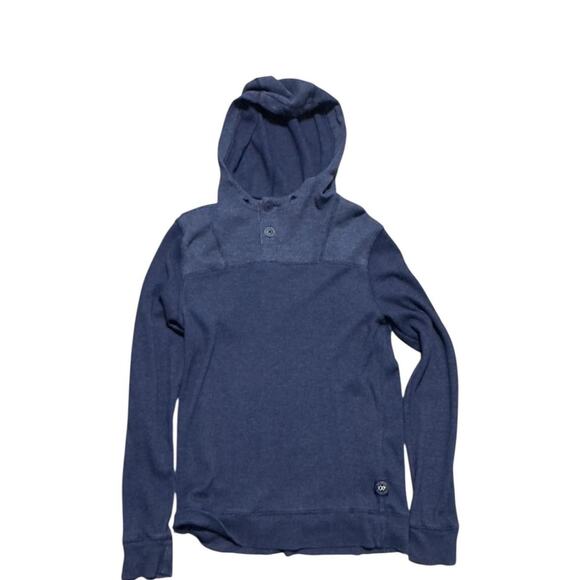 Express Waffle-Knit Hoodie - Dark Navy Pullover Lightweight Slim Fit - Picture 1 of 3